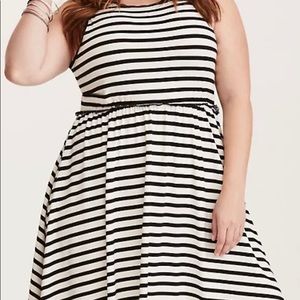 Torrid Striped High Neck Lace Trim Skater Dress